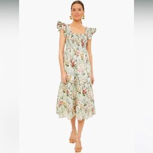 Tuckernuck Sun Faded Fields Floral Mallie Ruffle Sleeve Smocked Midi Dress M